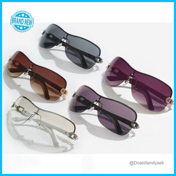 Y2K Sunglasses Wrap Around Rimless Trendy Retro Fashion Statement